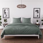 Parure housse de couette en microfibre lav�e 260x240 cm boheme vert kaki, par soleil d'ocre