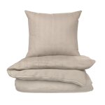 Parure de lit 260x240 cm beige 100% coton housse de couette + 2 taies d'oreiller 65x65 cm tex home