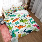 Parure de lit 3 pieces 100 % bambou naturel avec housse de couette et taie d'oreiller motif dinosaure ...