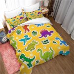 Parure de lit 3 pieces 100 % bambou naturel avec housse de couette et taie d'oreiller motif dinosaure ...
