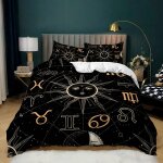 Parure de lit 3 pieces 100 % bambou naturel avec housse de couette et taies d'oreiller, motif soleil ... Parure de lit 3 pieces 100 % bambou naturel avec housse de couette et taies d'oreiller, motif soleil ...