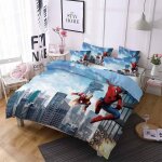 Parure de lit 3 pieces 100 % bambou naturel avec housse de couette et taie d'oreiller spiderman et fermeture ...