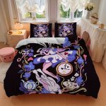 Parure de lit 3 pieces alice au pays des merveilles avec housse de couette et taies d'oreiller en polyester ...