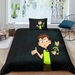 Parure de lit 3 pieces ben 10 hero, housse de couette et 2 taies d'oreiller, motif dessin anime, 100 ...