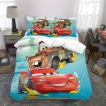 Parure de lit 3 pieces cars cartoon comprenant 1 housse de couette et 2 taies d'oreiller confort super ...