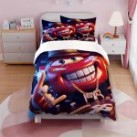 Parure de lit 3 pieces cars cartoon comprenant 1 housse de couette et 2 taies d'oreiller super doux et ...