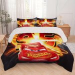 Parure de lit 3 pieces cars pour 3 chambres : housse de couette en polyester doux, 2 taies d'oreiller ...