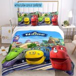 Parure de lit 3 pieces chuggington avec nom personnalis�, housse de couette et fermeture, comprenant ...