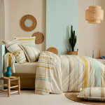 Parure de lit 3 pi�ces coton rayures bayad�re housse + taies
