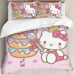 Parure de lit 3 pieces hello cat kitty pour filles - housse de couette r�versible avec taies d'oreiller ...