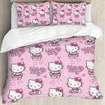 Parure de lit 3 pieces hello cat kitty, housse de couette ultra douce, r�versible et respirante, imprim�e ...