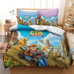 Parure de lit 3 pieces avec housse de couette et 2 taies d'oreiller 50 x 75 cm, motif crash team racing ...