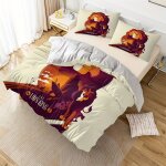Parure de lit 3 pieces avec housse de couette et 2 taies d'oreiller, motif dessin anime le roi lion, ...