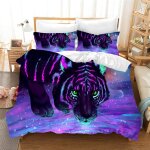 Parure de lit 3 pieces avec housse de couette et animaux color�s, motif tigre violet