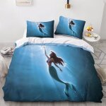 Parure de lit 3 pieces avec housse de couette double imprim�e la petite sir�ne, fermeture eclair + 2 ...