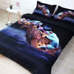 Parure de lit 3 pieces avec housse de couette el�gante motif grenouille et papillon