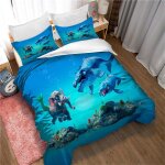 Parure de lit 3 pieces avec housse de couette a longues fibres, motif animaux animes 3d, pur coton et ...