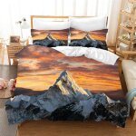 Parure de lit 3 pieces avec housse de couette et motif paysage, cha�ne de montagnes