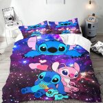 Parure de lit 3 pieces avec housse de couette stitch, parure de lit king size 3d pour enfants, cadeaux ...