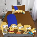 Parure de lit 3 pieces avec housse de couette et taie d'oreiller motif 3d les simpson pour enfants