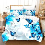 Magnifique parure de lit 3 pieces avec housse de couette et taie d'oreiller motif papillon, textile de ...