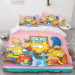 Parure de lit 3 pieces avec housse de couette et taie d'oreiller motif les simpsons 100 % polyester