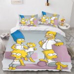 Parure de lit 3 pieces avec housse de couette et taie d'oreiller motif les simpsons 100 % polyester