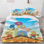 Parure de lit 3 pieces avec housse de couette et taie d'oreiller motif les simpsons 100 % polyester