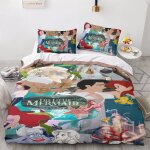 Parure de lit 3 pieces imprim�e en 3d la petite sir�ne, motif dessin anime, princesse, housse de couette, ...