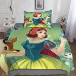 Parure de lit 3 pieces imprim�e blanche neige, housse de couette en microfibre, design unique, simple ...