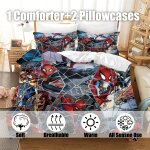 Parure de lit 3 pieces marvel spider - man bourriquet, douce et respirante, beige clair, comprenant 1 ...