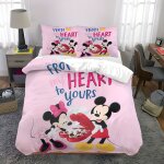 Parure de lit 3 pieces mickey minnie mouse cartoon - housse de couette en polyester doux 2 taies d'oreiller ...