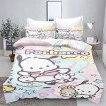 Parure de lit 3 pieces motif carlin hello kitty, housse de couette, parure de lit king size pour enfant, ...