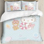 Parure de lit 3 pieces motif dessin anime hello cat kitty, imprim�e en 3d, avec housse de couette et ...
