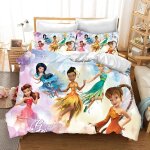 Parure de lit 3 pieces motif f�e clochette, housse de couette, cadeau de no�l, pour enfant, king size, ...