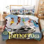 Parure de lit 3 pieces motif f�e clochette, housse de couette, cadeau de no�l, pour enfant, king size, ...