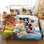 Parure de lit 3 pieces motif f�e clochette, housse de couette, cadeau de no�l, pour enfant, king size, ...