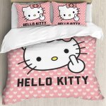 Parure de lit 3 pieces motif hello cat kitty, motif chat rose, d�coration de chambre a coucher, avec ...