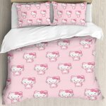 Parure de lit 3 pieces motif hello cat kitty rose - housse de couette ultra douce avec taie d'oreiller ...