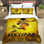 Parure de lit 3 pieces neymar, imprimee a la main sur fond dor�, compos�e d'une housse de couette douce ...