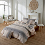 Parure de lit 3 pi�ces percale de coton d�grad� ray� housse + taies