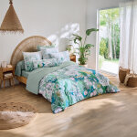 Parure de lit 3 pi�ces percale de coton feuillage exotique housse + taies