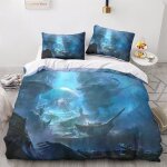 Parure de lit 3 pieces la petite sir�ne avec housse de couette et 2 taies d'oreiller, motif dessin anime, ...