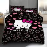 Parure de lit 3 pieces sanrio hello kitty, housse de couette et taies d'oreiller en polyester doux toutes ...