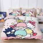 Parure de lit 3 pieces sanrio hello kitty kuromi, housse de couette, parure de lit double, king size, ...