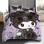 Parure de lit 3 pieces sanrio kuromi - housse de couette et taies d'oreiller en polyester doux et confortable, ...