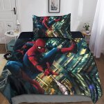 Parure de lit 3 pieces spider - man family, housse de couette ultra douce, personnages du film marvel, ...