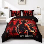 Parure de lit 3 pieces style western avec housse de couette et 2 taies d'oreiller, motif cowboy, rouge ...