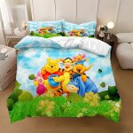 Parure de lit 3 pieces winnie l'ourson friends - polyester doux, comprend 1 housse de couette et 2 taies ...