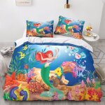 Parure de lit 3d avec housse de couette et taies d'oreiller motif la petite sir�ne, motif princesse, ...